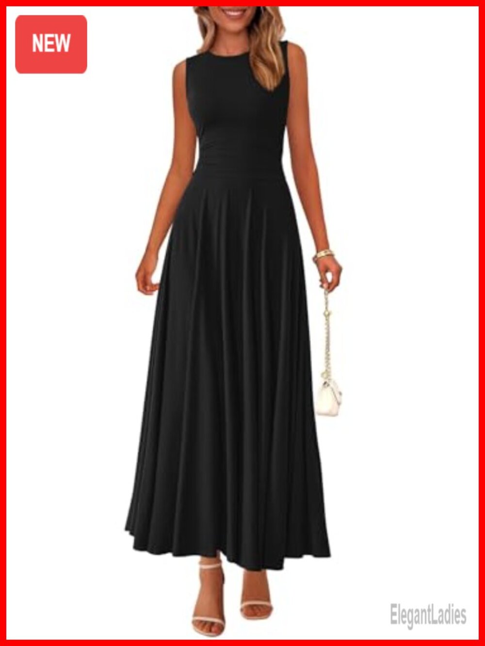 Sleeveless Pleated A-Line Maxi Dress Womens Summer Flowy